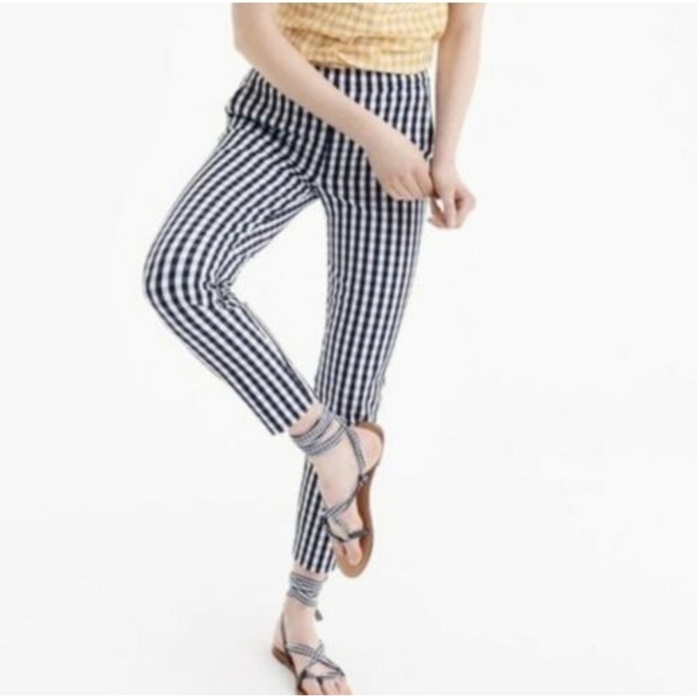 J.Crew Martie Pants Womens 6 Navy Gingham Plaid‎ Crop Ankle Preppy Trouser